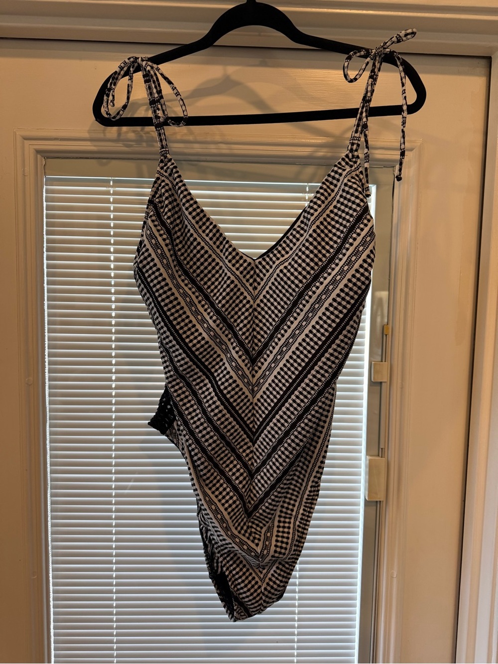 Robin Piccone Black and White Striped One-Piece Swimsuit